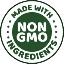 Non-GMO ingredients label in green circle.